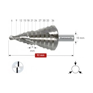 Karnasch Стъпално свредло Ø 6-36 mm (x 4 mm), HSS-XE без покритие, 2x спирален канал (1498)