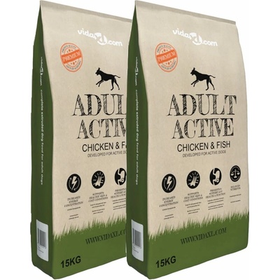 vidaXL Adult Active Chicken & Fish 2 x 15 kg (30 kg)