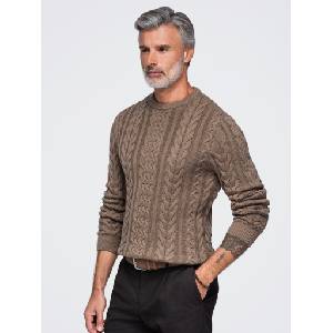 Ombre Clothing Елегантен мъжки пуловер с плетка мотив - кафяв V7 OM-SWSW-0173 Ombre Clothing Ombre Clothing | Kafyav | МЪЖЕ | S