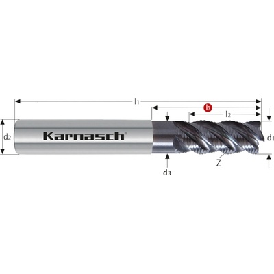 Karnasch 306356080027 | Tvrdokovová hrubovacia fréza, zrazené ostrie 8x27-72x8 mm, Z=4