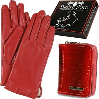 Beltimore A05 dámska kožená sada peňaženka s rukavicami červená