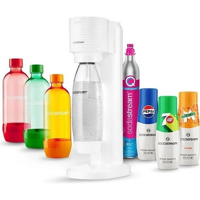 SodaStream Gaia White + Láhev SodaStream 1l TriPack Orange Red Green + Sirup SodaStream Pepsi 440 ml + 7UP 440 ml + Mirinda 440 ml