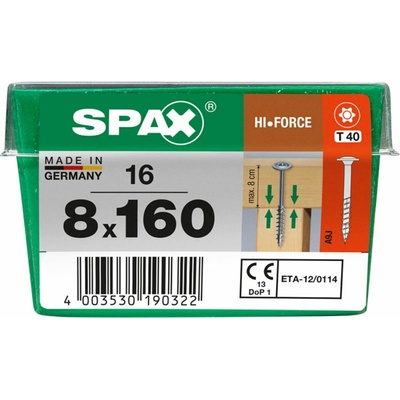 Spax Vrut talíř.hlava Hi.Force T-Star+ T40 4CUT část.závit Wirox 8x160 mm 16 ks