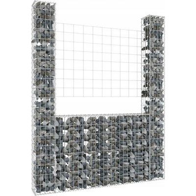 vidaXL Gabionový koš ve tvaru U se 2 sloupky železo 140 x 20 x 200 cm