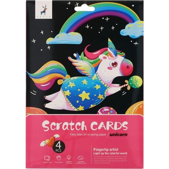 Škrabací obrázok dúhový jednorožec 4 listy A4 20x27cm