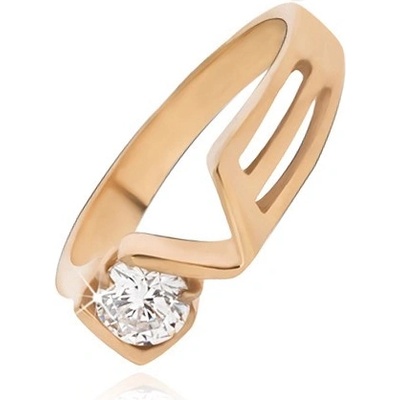 Šperky eshop zlatý prsten z oceli s čirým zirkonem lOVE BB09.13
