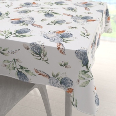 Biante bavlna štvorcový obrus Sandra SA-707 Modré kvety Protea na bielom 120x120 cm