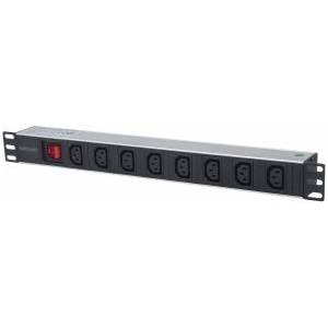 INTELLINET PDU за монтаж в сървърен шкаф, Intellinet, 19 1U 110V/250V/10A 8 гнезда C13 2m, черно със сребристо