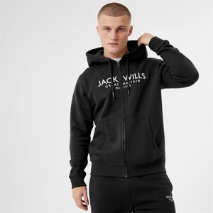 Jack Wills Мъжки суичър Jack Wills Pinebrook Graphic Zip Hoodie Mens - Black