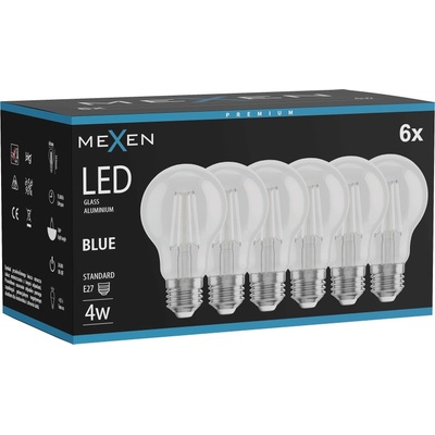 Mexen Vintis 6x LED филаментна крушка E27, A60, 4W, 55 lm, синя - L150-E27-04XX-47x06 (L150-E27-04XX-47x06)