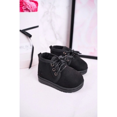 Hunter dívčí šněrovací sněhové boty s kožešinou černé