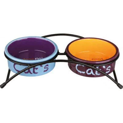 TRIXIE Bowl Set - Две керамични купи с поставка за храна и вода за кучета и котки, 2 х 300 мл