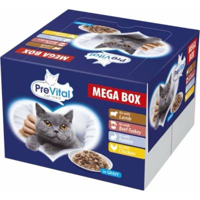 Prevital Cat Food s jehněčím, hovězím, králíkem a kuřetem v omáčce 24 x 100 g