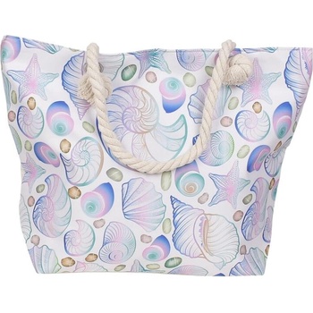 Бяла плажна чанта с рапани и морски звезди