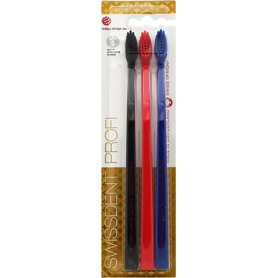 Swissdent Profi Colours четка за зъби soft-medium 3 бр. Black, Red, Blue
