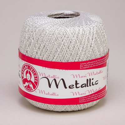 Pletací / háčkovací příze Madame Tricote paris MAXI METALLIC 1003 bílá, stříbrný lurex, 100g/565m