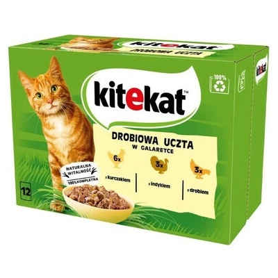 KITEKAT Hydinové hody v želé 12x s kuracím, morčacím, hydinovým mäsom 85 g