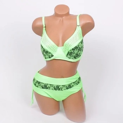 Бански в неоново-зелено с черни цветя - чашка d