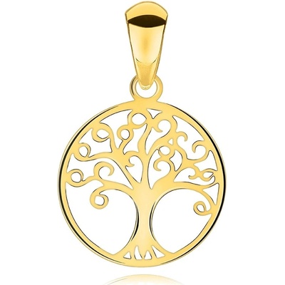 Šperky Eshop Zlatý přívěsek ze 14karátového žlutého zlata plochý strom života v obrysu kruhu S5GG255.34