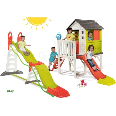 Smoby Set detský domček na pilieroch Pilings House Smoby s 1,5 m šmykľavkou+šmykľavka Toboggan Super Megagliss 2v1 dĺžka 3,75/1,5 m SM810800-29