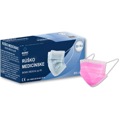 Biomic Medical Rúško jednorazové ružové pre dospelých 50 ks