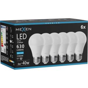 Mexen Nova 6x LED крушка E27, A60, 6W, Студена - 6500K, 630 lm - L100-E27-0665-01x06 (L100-E27-0665-01x06)