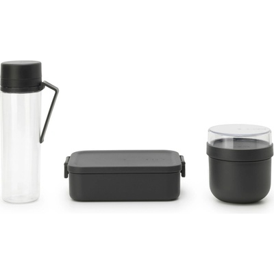 Brabantia Desiatový box, olovrantový box a fľaša na vodu v súprave MAKE & TAKE tmavo šedá