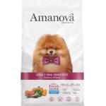 Amanova adult mini sensitive salmon deluxe - пълноценна храна за пораснали кучета от мини породи с чувствителна кожа, със Сьомга и тиква - 2 кг, Испания - 33189