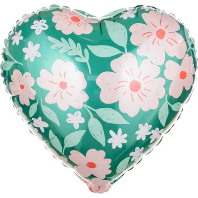 PartyDeco Balonek fóliový srdce s květinami 45 cm