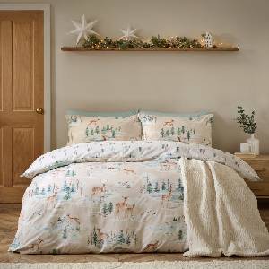 Catherine Lansfield Двойно фланелено спално бельо в естествен цвят 200x200 cm Brushed Christmas Deer - Catherine Lansfield (BD/61566/W/DQS/NT)