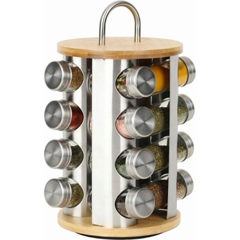 Klausberg Бурканчета за подправки на стойка Klausberg KB 7553, 16бр. бурканчета, Бамбук и стомана, Инокс/кафяв (KB 7553)