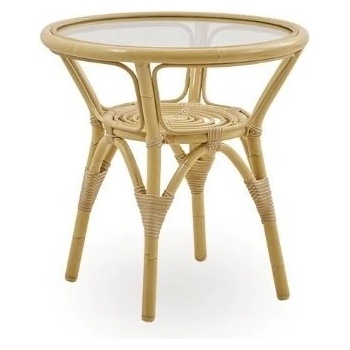 Sika Design Nízký kulatý stolek Tony dia 50 cm, 50 cm, rám hliník/výplet umělý ratan béžová NATURAL, deska sklo
