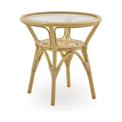 Sika Design Nízký kulatý stolek Tony dia 50 cm, rám hliník/výplet umělý ratan hnědá písková ANTIQUE, deska sklo