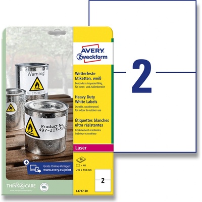 Avery Zweckform L4717-20 samolepicí bílé PET etikety 210,0 x 148,0 mm 40 etiket