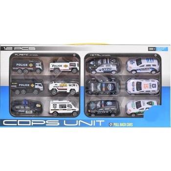 Mikro Комплект полицейски коли 7-8см 6бр свободно движение + 6бр метал на обратно движение