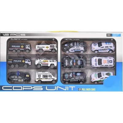 Mikro Комплект полицейски коли 7-8см 6бр свободно движение + 6бр метал на обратно движение