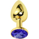 Sensual Метално дилдо Butt Plug "GOLD CRYSTAL DARK BLUE" 9 см. Размер - L