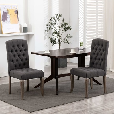 vidaXL Трапезни столове, 2 бр, сиви, текстил имитация лен (287948)