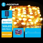 Aigostar - соларна LED гирлянда 100 LED / 8 режима 12 м IP65 топло бяло (AI1186)