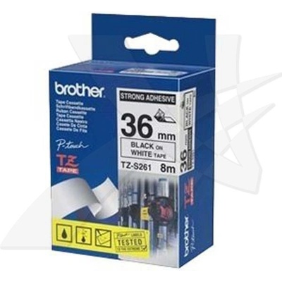 Páska do štítkovače Brother TZe-S261, 36mm, černý tisk/bílý podklad, originál