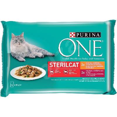 Purina One SterilCat mini filetky s kuraťom a zelenými fazuľkami s hovädzím a mrkvou v šťave 4 x 85 g