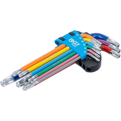 BGS Technic Sada zahnutých kľúčov viacfarebné T-profil pre torx s otvorom a guľovou hlavou T10-T50 9-dielna BGS 74464