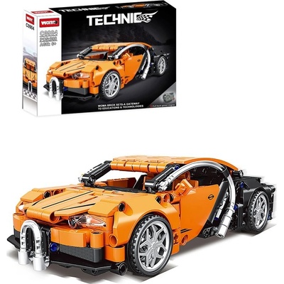 Woma Stavebnice Technic velké závodní auto (22 cm), natahovací s interaktivními prvky, oranžové, 388 ks