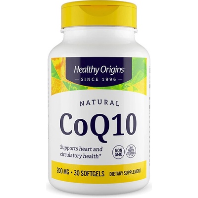 Healthy Origins Коензим Q10 (Убиквинон) - Сърдечно-съдова подкрепа и клетъчна енергия, 200 mg, 30 софтгел капсули (35047 HO)