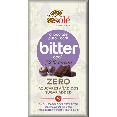 SOLÉ Hořká 72% s acai a stévií bez cukru 100 g