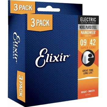 Elixir 16540 Nanoweb Super Light 9-42 3 Pack Set Electric Strings