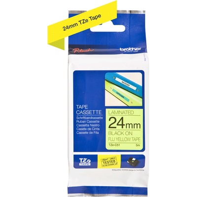 BROTHER TZE-C51 čierna na fluorescentej žltej 24 mm dĺžka 5 metrov