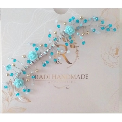 Radi handmade Увивен аксесор с розички и кристали в светло синьо (488)