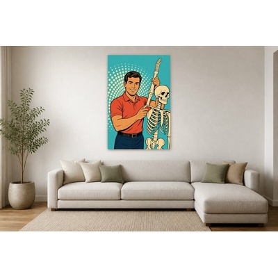 Obraz na plátně – Muž s modelem lidské kostry 90 × 135 cm