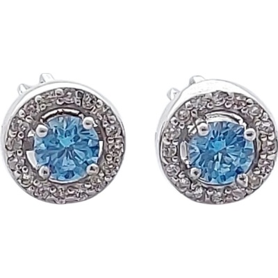 ibeauty Stříbrné kulaté se světlemodrým zirkonem zapínání na šroubek E-788-U